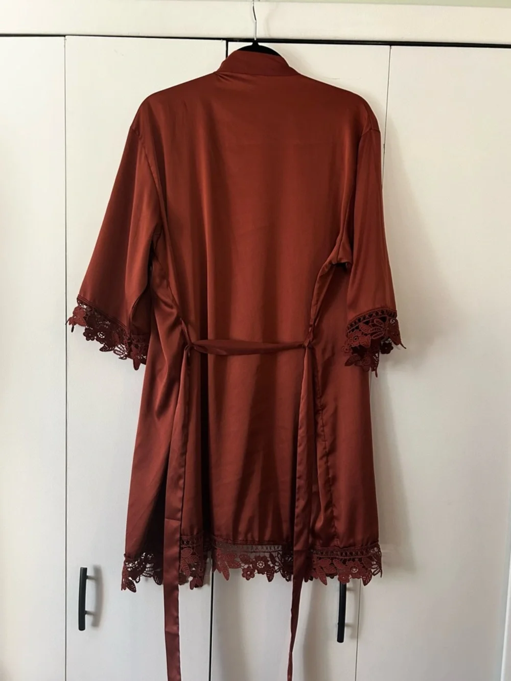 Women's Satin Lace-Trim Robe - Rust - Picture 3 of 8
